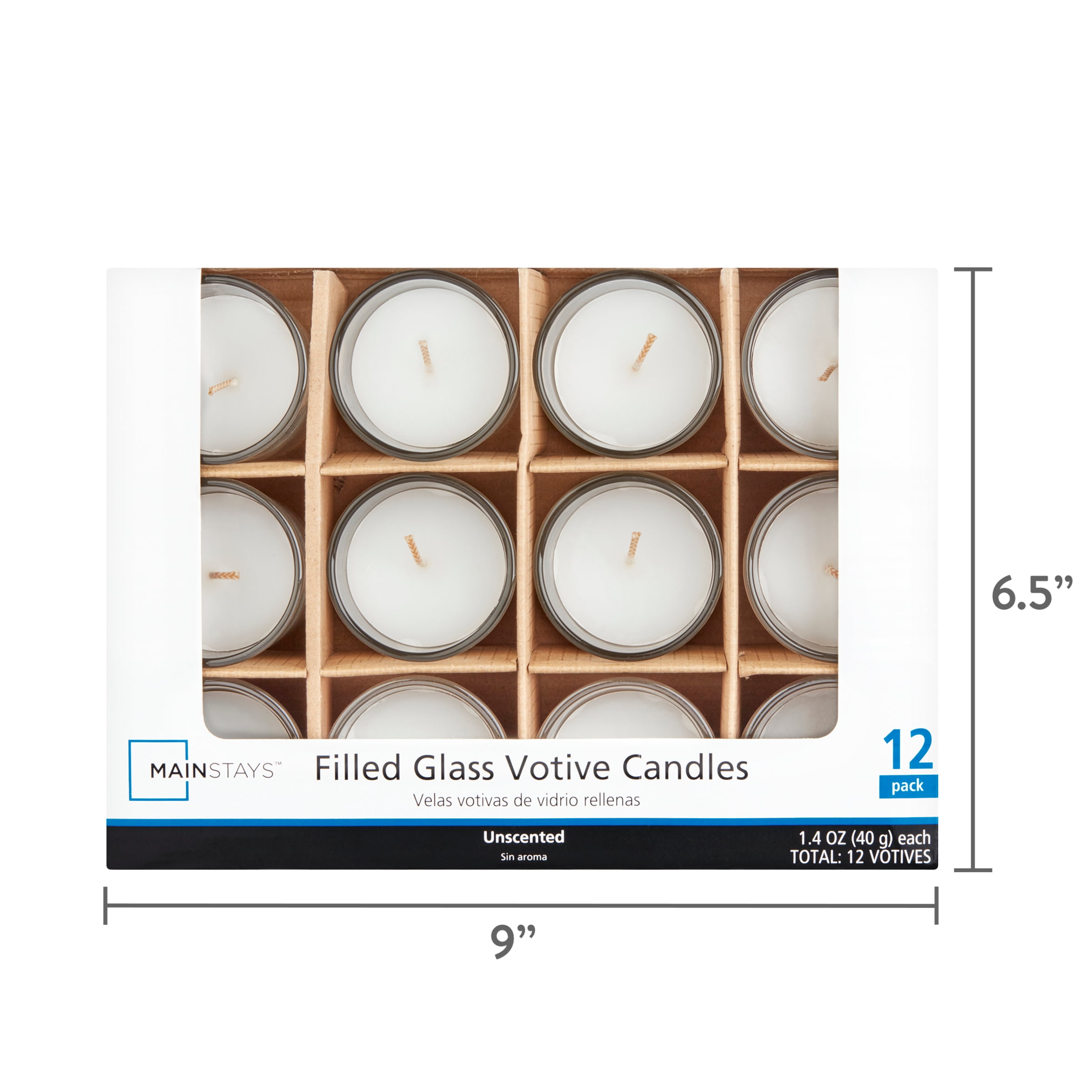 Mainstays Unscented Filled Votive Glass Candles, White, 12-Pack Votive Candles