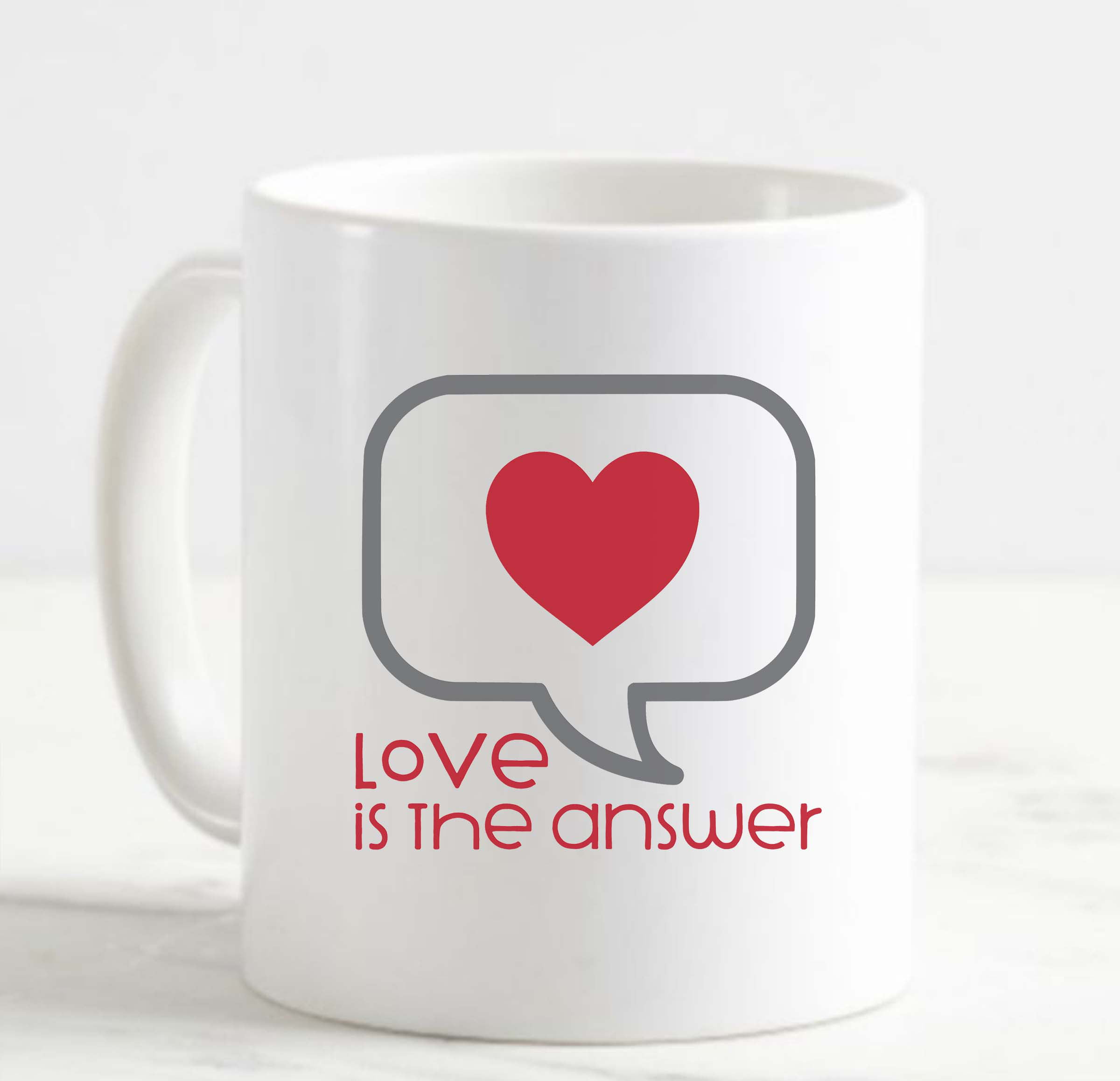 Coffee Mug Love Is The Answer Heart Valentines Day Cupid White Cup Funny  Gifts for work office him her 