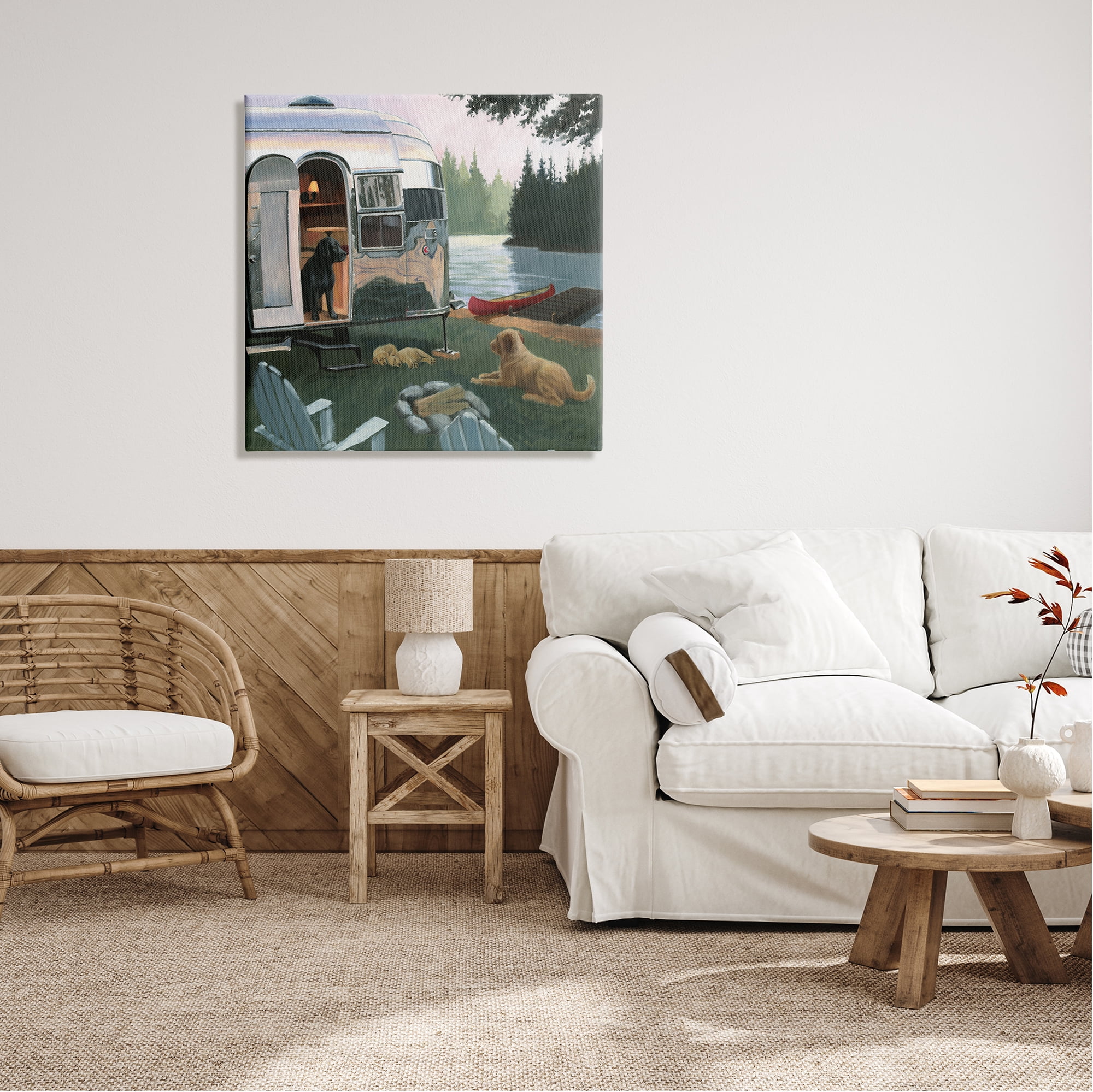 Stupell Industries Camping Dogs at Lake Nature Painting Gallery Wrapped Canvas Print Wall Art, 30 x 30