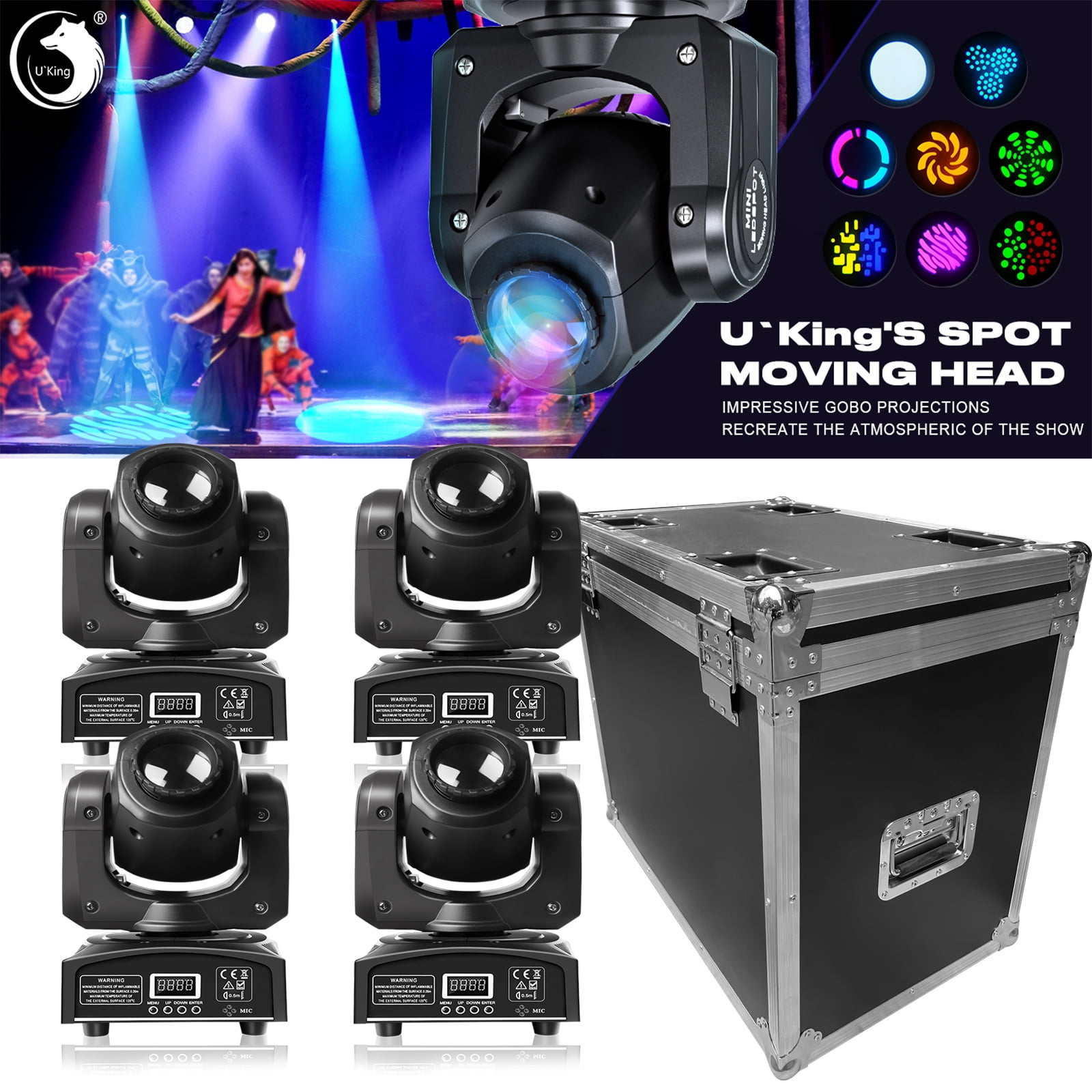 StageGlow Indoor Hanging RGBW LED Sound Activated Moving Head Lights (4 Count)