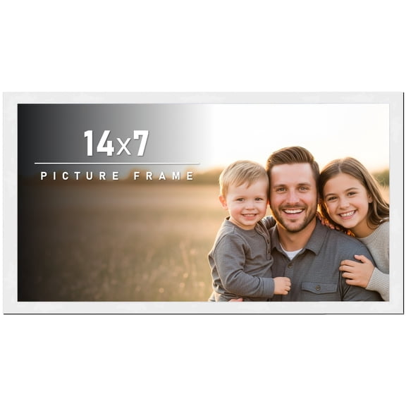 14x7 Frame White Solid Wood Picture Frame Includes UV Acrylic Shatter Guard Front, Acid Free Foam