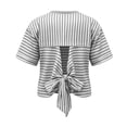 thumbnail image 4 of FAIWAD Summer Tops for Women Striped Tie Back Short Sleeve Crew Neck T Shirts Casual Going Out Blouses, 4 of 9