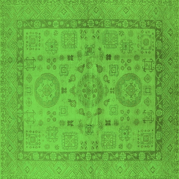Ahgly Company Indoor Square Oriental Green Industrial Area Rugs, 4' Square