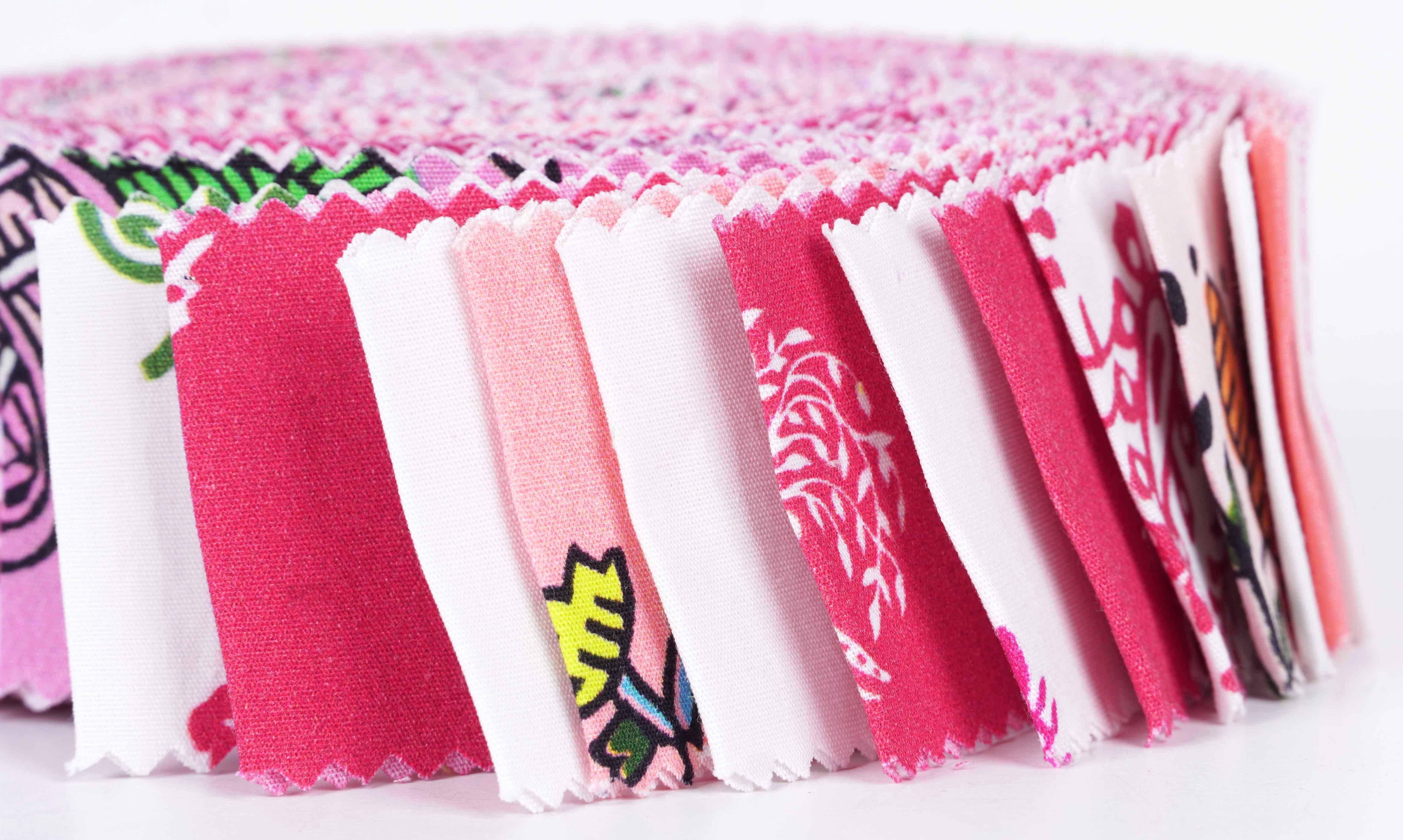 Soimoi 40Pcs Block Print Precut Fabrics Strips Roll Up 1.5x42inches Cotton Jelly Rolls For Quilting - Rose Pink