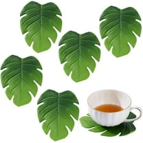 6 PCS Green Monstera Leaves Coasters Jungle Plant Coasters Imitation Plants Coasters for Drinks Coffee Place Mats for Housewarming Home Decor