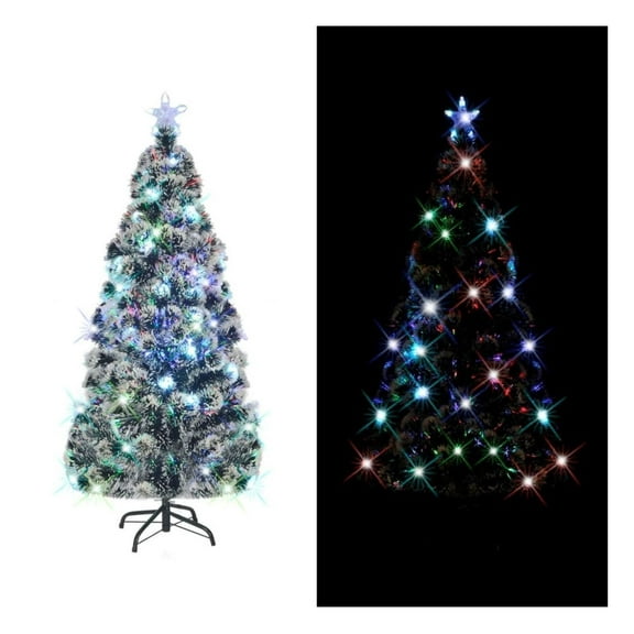 Pre-lit Christmas Tree Green and White 5 ft Fiber Optic