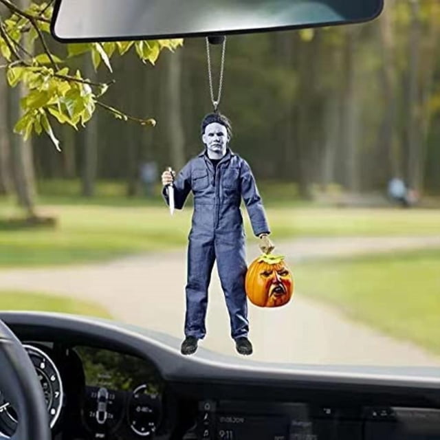 Colgante para espejo retrovisor de coche con personaje de película de terror, decoración de Halloween, colgante plano para espejo retrovisor de coche, suministros para fiestas y festivales.