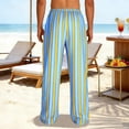 thumbnail image 4 of hotojiny Men's Striped Pants Casual Linen Pants Comfortable Elastic Waist Summer Trousers Loose Fit Lightweight Beach Clothes, 4 of 6