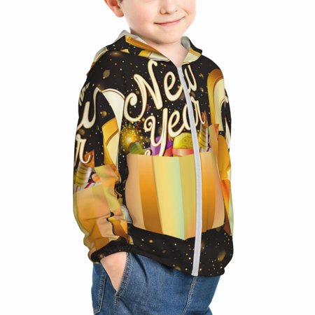 

Uemuo Happy New Year 2025 C Pattern Rash Guard for Boys Girls Long Sleeve Swim Shirts UPF 50+ UV Sun Protection Hooded Fishing Shirt with Pocket for Kid-4 Years