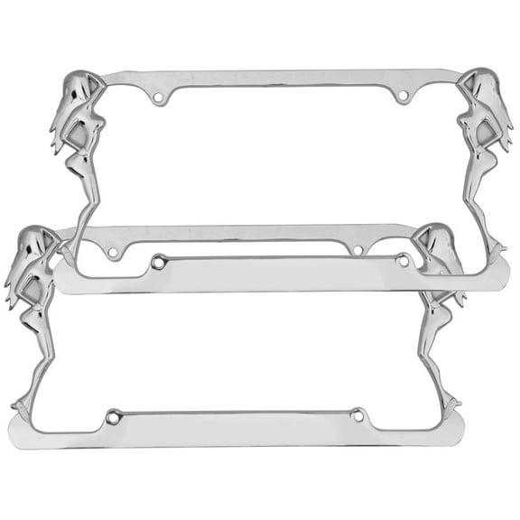 Chrome Plated Die-Cast Stainless Metal License Plate Frame / Holder Universal Size - Sexy Lucky Ladies (Pack of 2)