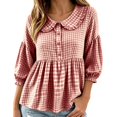 thumbnail image 2 of Ndbuld Longsleeve Tops Women Long-Sleeve Collar Button Pullover Top,Red,M, 2 of 5