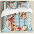thumbnail image 1 of Letter C Queen Size Duvet Cover Set, Marine Life Design Letter C from Alphabet on Soft Colored Backdrop, Decorative 3 Piece Bedding Set with 2 Pillow Shams, Pale Blue Ivory Dark Coral, by Ambesonne, 1 of 3