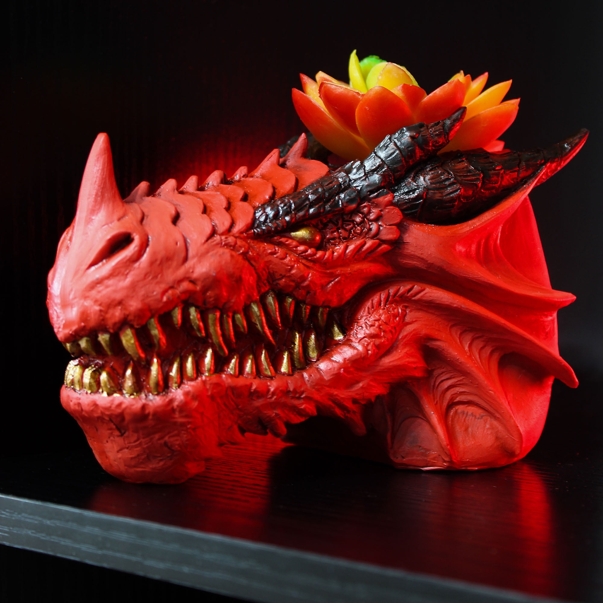 Esterno Dragon Head Planter Pots (6-Inch, Set of 2); Fantasy Dragon Head Shaped Gardening Container or Home Decor