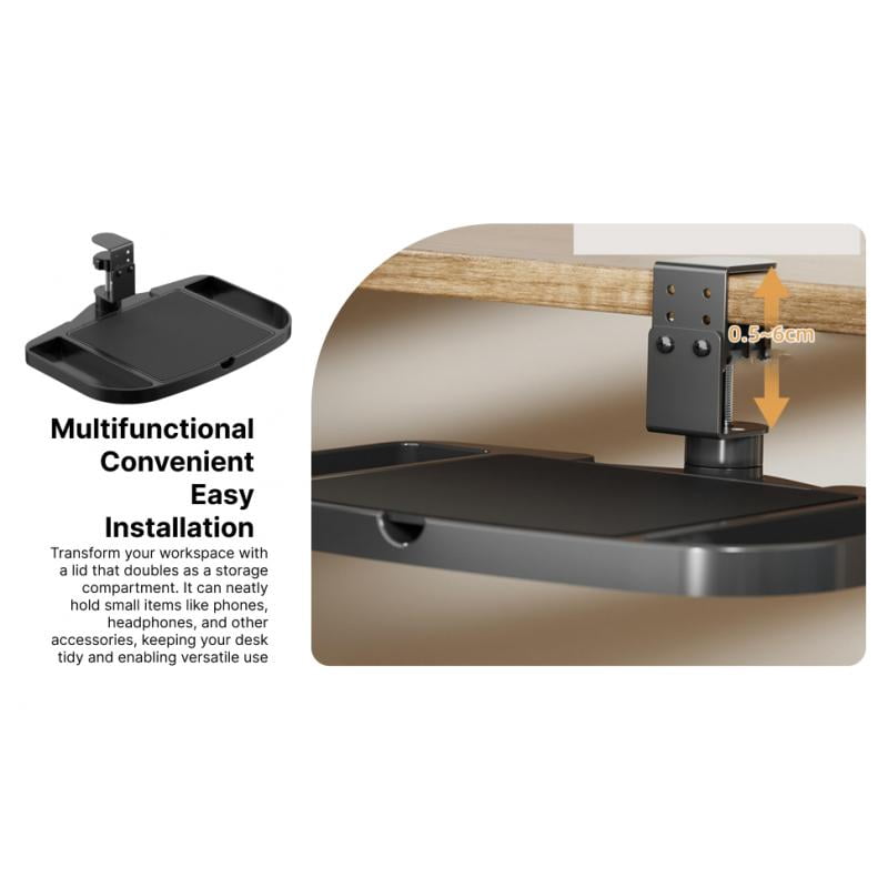 Under Desk Mouse Tray Clamp on Desk Organizer Adjustable Height Space Saving Storage for Home Office Study