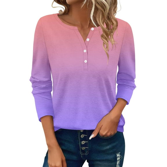 Dyfzdhu Long Sleeve T-shirt For Women Button Long Sleeve T Shirt Round Neck Casual Tunic Top Casual Top