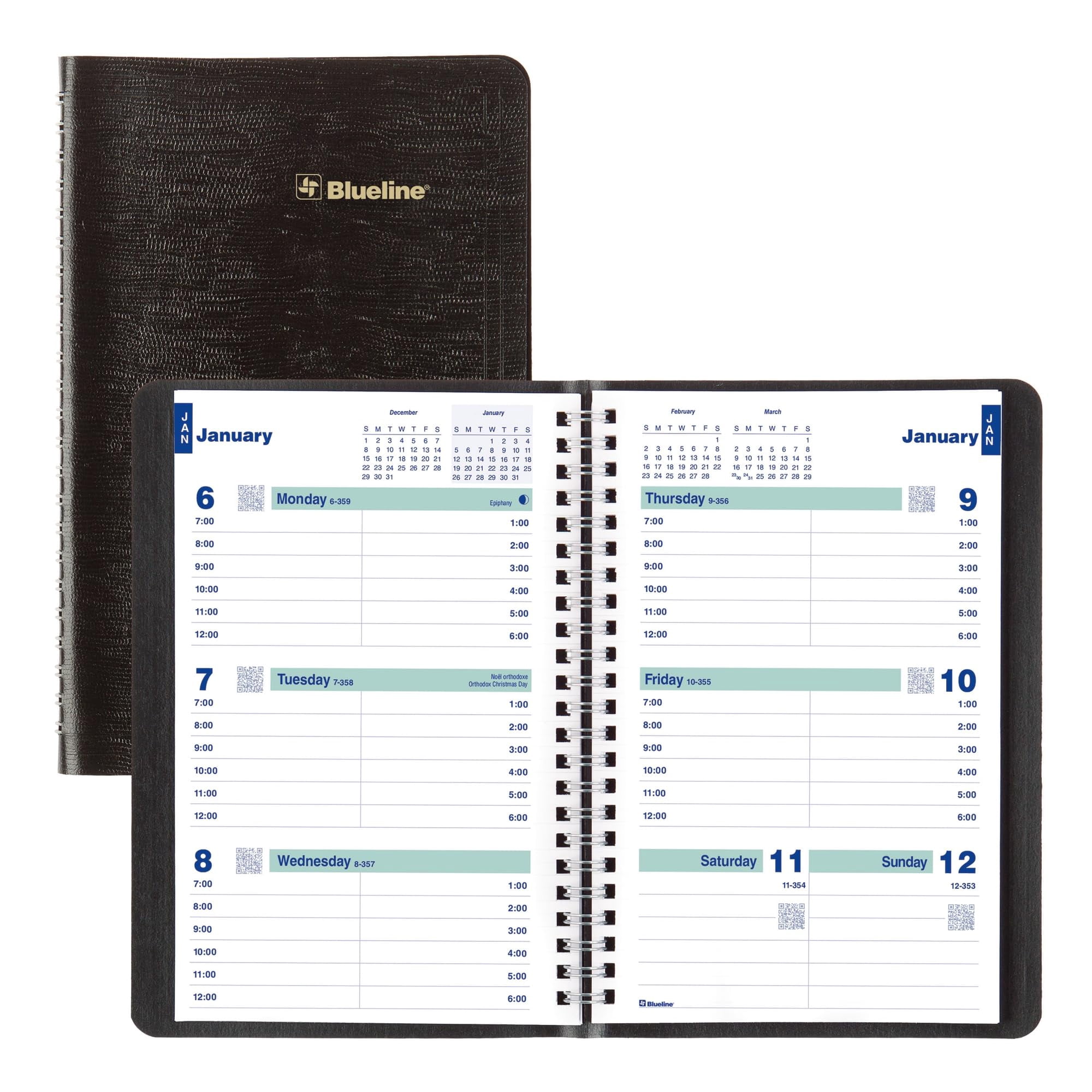 2025 Blueline Plan & Link™ Weekly Appointment Planner, 8" x 5", 50% Recycled, Black, January To December