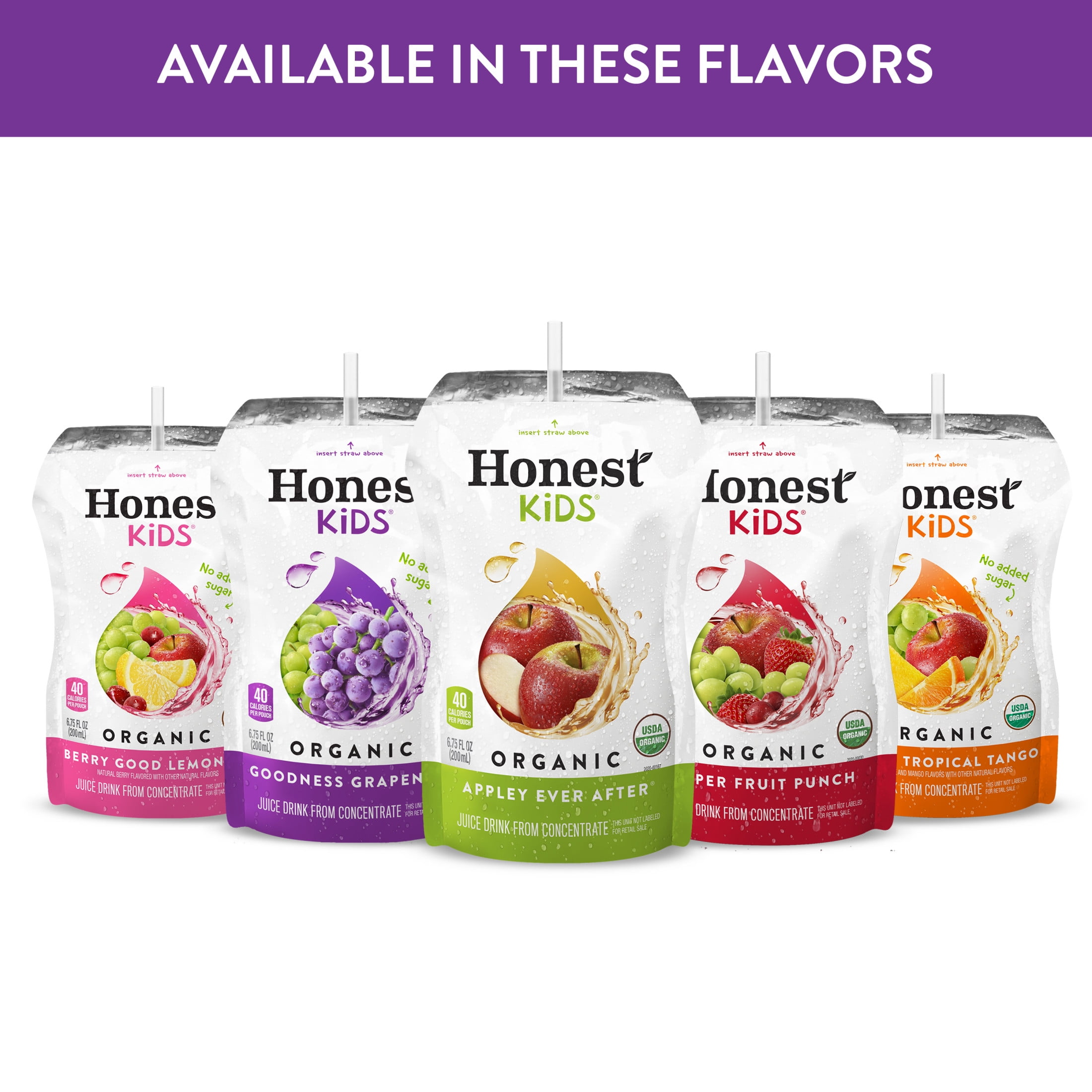 Honest Kids Organic Goodness Grapeness Grape Fruit Juice, 6.75 fl oz, 8 Pouches