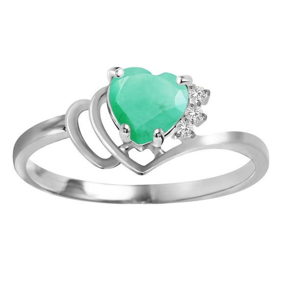 Galaxy Gold 14k White Gold Genuine Diamonds & Heart-shaped Natural Emerald Ring - Size 5.5
