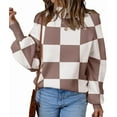 thumbnail image 3 of Women'S Fall Fashion Roll-Neck Long Sleeve Plaid Ribbed Knit Loose Pullover Sweater Tops Lotus Pink Checkered M, 3 of 9