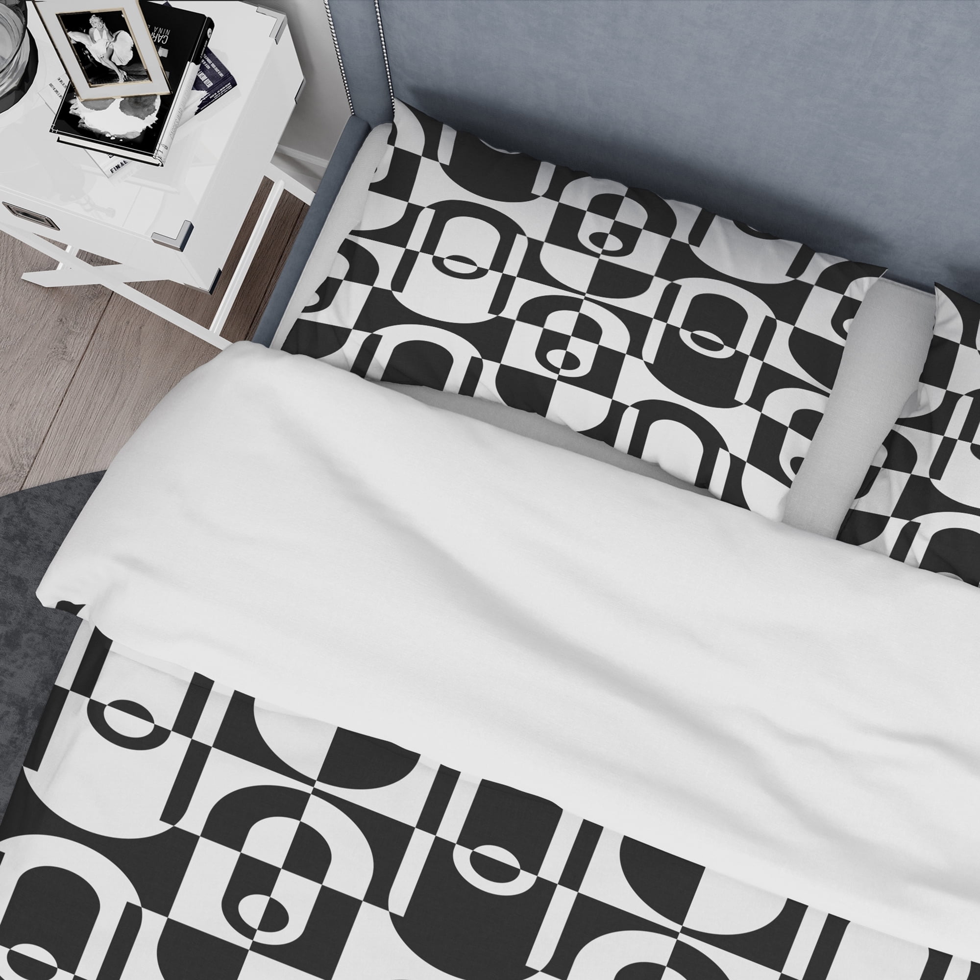 Designart 'Monochrome Geometric Pattern VIII' Mid-Century Modern Duvet Cover Set