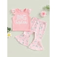 thumbnail image 2 of Bagilaanoe 2pcs Toddler Baby Girl Long Pants Set Flying Sleeve Letter Print  T-shirt Tops + Floral Flare Trousers 9M 12M 18M 24M 3T 4T Kids Casual Outfits, 2 of 8