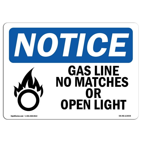 OSHA Notice Sign - Gas Line No Matches Or Open Lights | Plastic Sign | Protect Your Business, Construction Site, Warehouse & Shop Area | Made in the USA