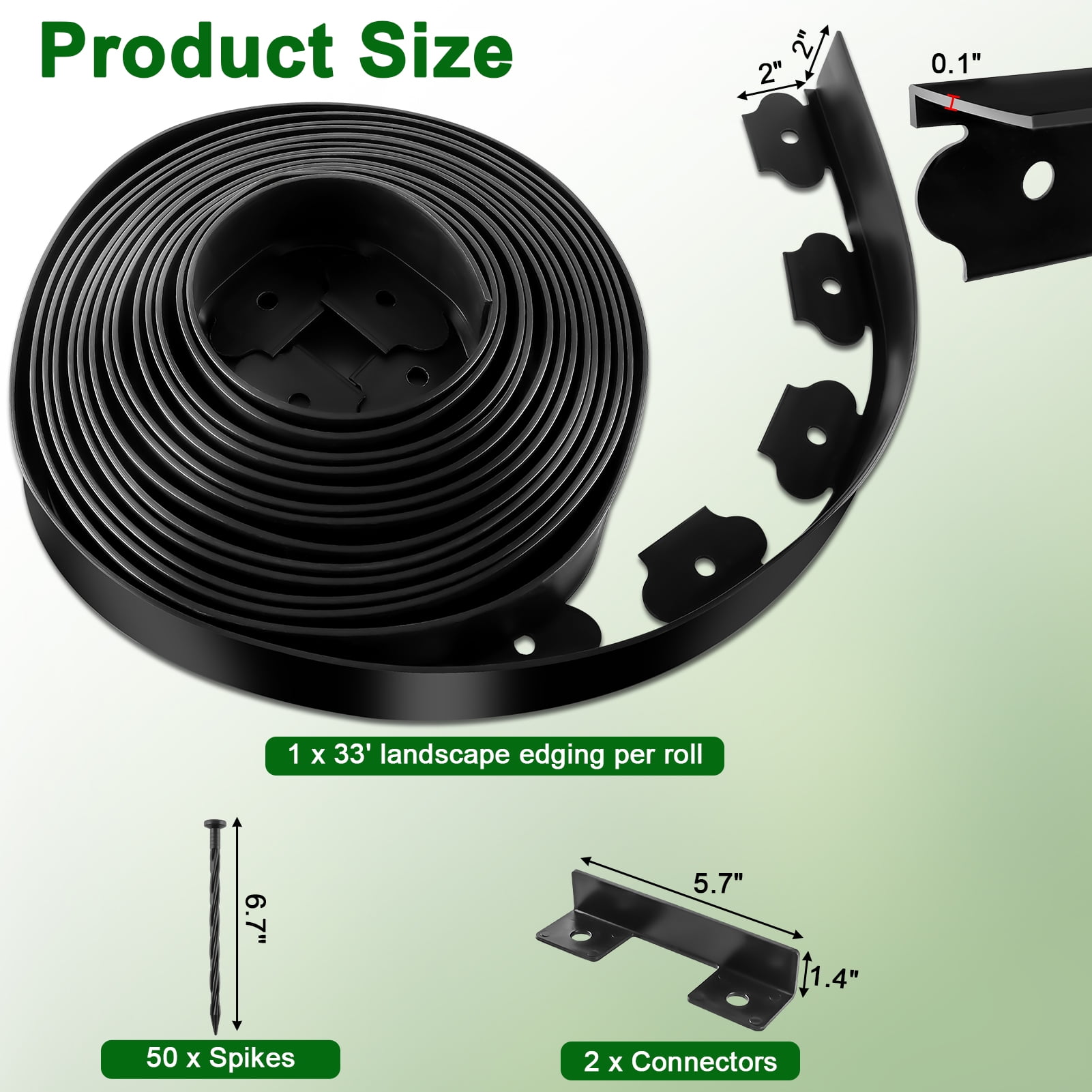 Remiawy Garden Edging Border, 33 ft No Dig Landscape Edging Kit with 50 Anchoring Spikes, 2 Inch Tall Plastic Lawn Edging Fence Garden Border for Flower Bed Lawn Yard Grass Paver Pathway Walkway