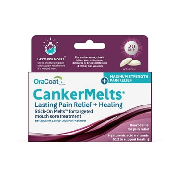 OraCoat® CankerMelts® Stick-On Melts™ Mouth Sore Treatment with 15mg Benzocaine, Hyaluronan & Vitamin E, 20 Count