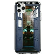 DistinctInk Clear Shockproof Hybrid Case for iPhone 11 (6.1" Screen) - TPU Bumper, Acrylic Back, Tempered Glass Screen Protector - Open TARDIS - It's Bigger on the Inside