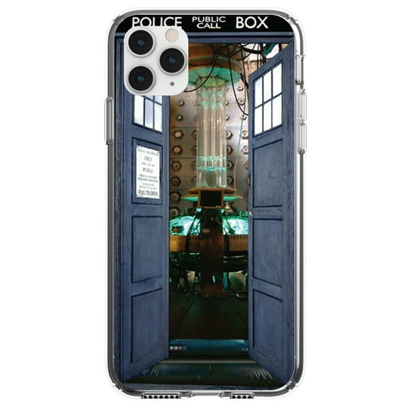DistinctInk Clear Shockproof Hybrid Case for iPhone 12 MINI (5.4" Screen) - TPU Bumper, Acrylic Back, Tempered Glass Screen Protector - Open TARDIS - It's Bigger on the Inside