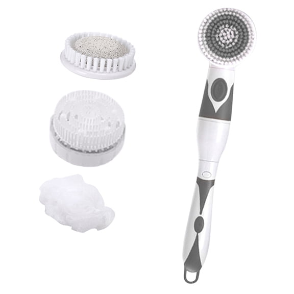 M Buder 4 in 1 Waterproof Electric Bath Brush, Body Cleansing Spa Shower Brush with Long Handle & 4 Rotating Brush Heads, Back Massage Scrubber for Daily Use, Grey (8.86 inches / 22.5 cm)