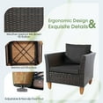 thumbnail image 4 of Patiojoy 3Pieces Outdoor Rattan Furniture Set Wicker Bistro Set Wooden Table Top with Cushions, 4 of 8
