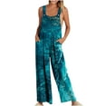 thumbnail image 2 of Gaecuw Jumpsuits for Women Dressy Wedding Sleeveless Cold Shoulder Overall with Pockets Square Neck Band Collar Tie Dye Onesie One Piece Outfits Casual Long Pants Wide Leg Summer Romper Ankle Length, 2 of 6