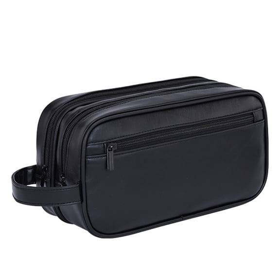 PU Leather Toiletry Bag, Waterproof Large Capacity Travel Dopp Kit for Men, Black