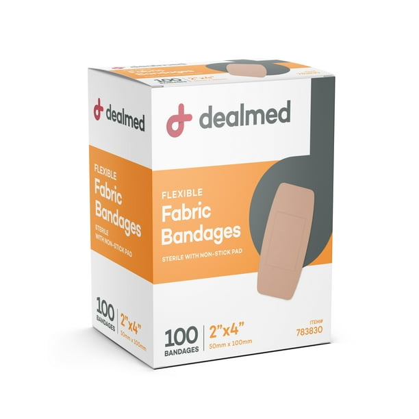 Dealmed Fabric Adhesive Bandages with Sterile NonStick Pad, 2" x 4