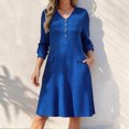 thumbnail image 2 of ZHOGXU Fashion Womens Bodycon Midi Dresses Solid Color V Neck Long Sleeve Fitted Button Front Office Daily Wear, 2 of 4