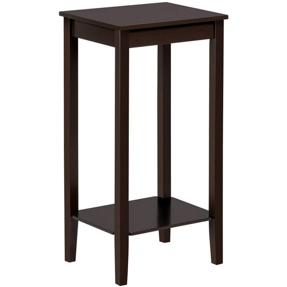 Wangbujianwang 2-Tier Tall End Table with Storage Shelf and Solid Wood Legs, Sofa Side Table Telephone Table for Living Room/Couch/Hallway/Small Spaces, D12xW15xH29 Inches, Dark Coffee