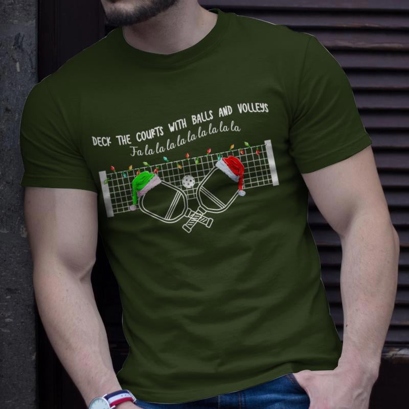 Deck The Courts With Balls And Volleys Christmas Pickleball TShirt