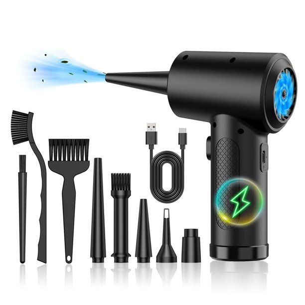 Ventilador de alta potencia y aspiradora portátil, limpiador inalámbrico recargable para el hogar y el coche, incluye boquillas y cepillos para una limpieza eficiente【C4915+3 cepillos】.
