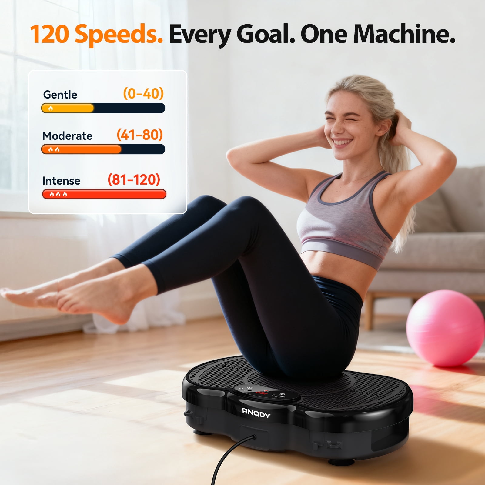 Anqdy Vibrating Plate Muscle Toner, Whole Body Exercise Machine with 2 Loops for Home Exercise Gym 350lb Capacity