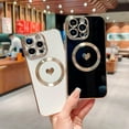 thumbnail image 4 of Magnetic Charging Case for iPhone 14 Pro Max [ Compatible with MagSafe ] Luxury Plating Edge Cute Love Heart Full Camera Lens Protection Raised Reinforced Corners Shockproof Bumper (Black), 4 of 11