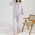 thumbnail image 2 of XuJwPNcy Women's 2 Piece Pajama Sets Long Sleeve Collared V Neck Button down Shirt with Wide Leg Pant Matching Pj Sets, 2 of 2