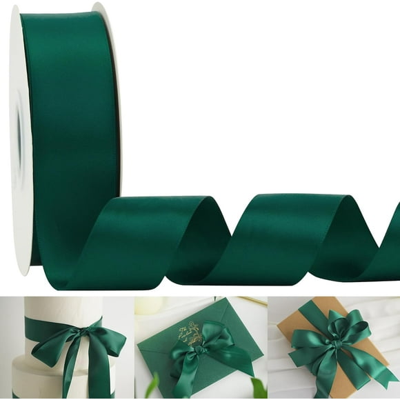 1-1/2 inch Hunter Green Ribbon Double-Faced Satin Ribbon 50 Yards Dark Green Ribbon for Crafts, Gift Wrapping, Flower Bouquet Wrap, Invitations, Holiday Decor, Bows Making Hunter Green