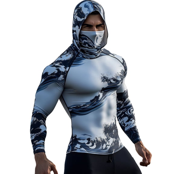 Dresfit Hoodies for Men with Mask Hooded Quick Dry Hiking Shirts 2026 Summer Long Sleeve Big and Tall Workout Fishing Shirt Upf 50 Sun Protection Rash Guard 2XL