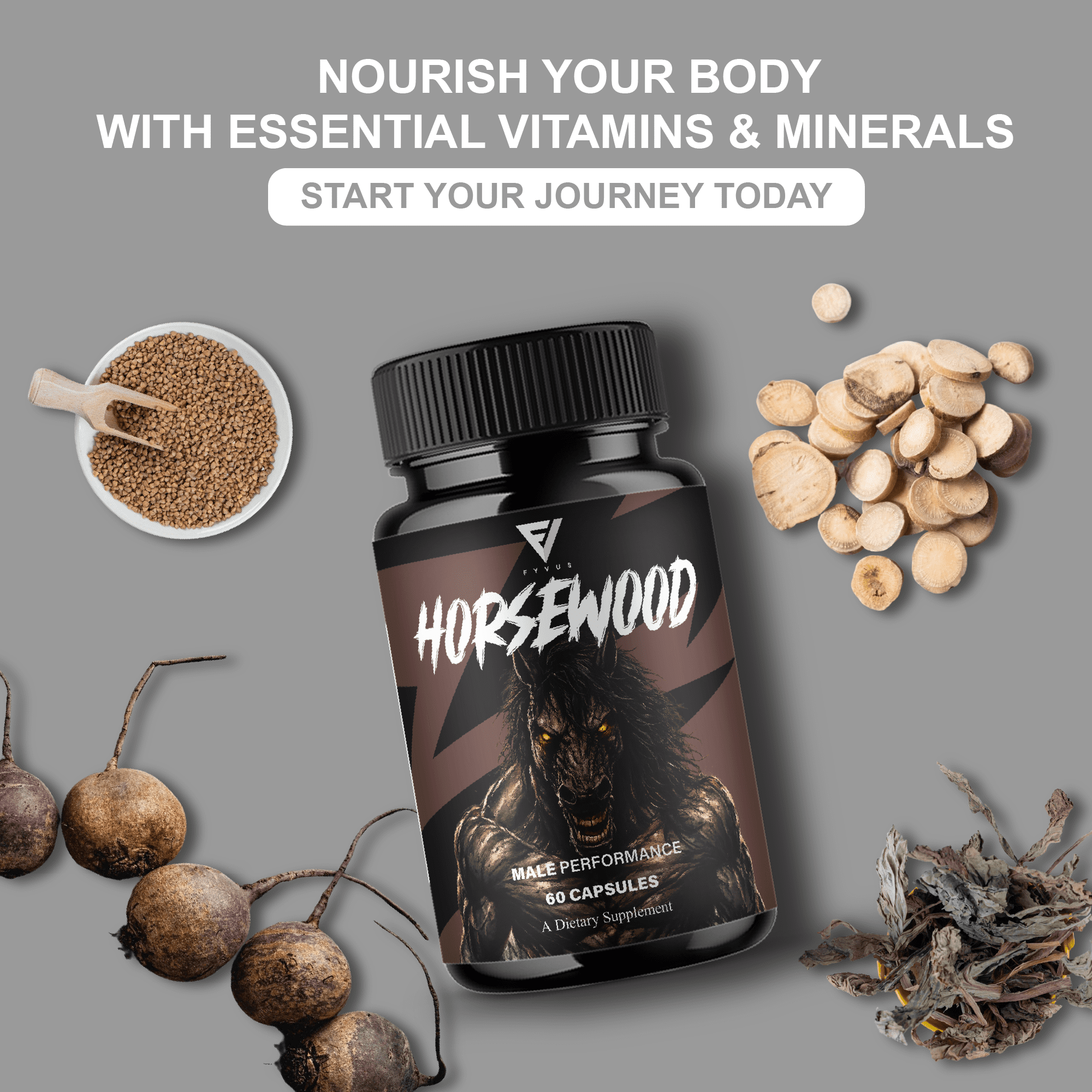 (5 Pack) Horsewood Male Support Supplement, Horse Wood Male Pills (300 Capsules)