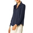 thumbnail image 4 of INSPIRE CHIC Women's Elegant Shirts V Neck Point Collar Long Sleeve Smooth Satin Blouse 3XL Navy Blue, 4 of 8