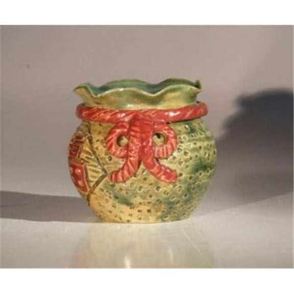3.5 x 3.5 in. Glazed Ceramic Holiday Pot, Green & Red - Round