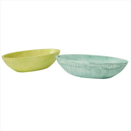 Set Of 2 Lime And Seafoam Green Decorative Ridged Bowls 14 75 Set Of 2 Lime And Seafoam Green Decorative Ridged Bowls 14 75