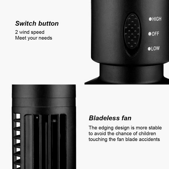USB Standing Tower Fans Bladeless Floor Air Conditioner Humidifier Energy-Saving Slim Design Conditioning Ventilator Fan Black
