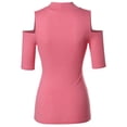 thumbnail image 3 of FashionOutfit Women's Lightweight Solid Stretch Ribbed Turtleneck Open Shoulder Top, 3 of 4